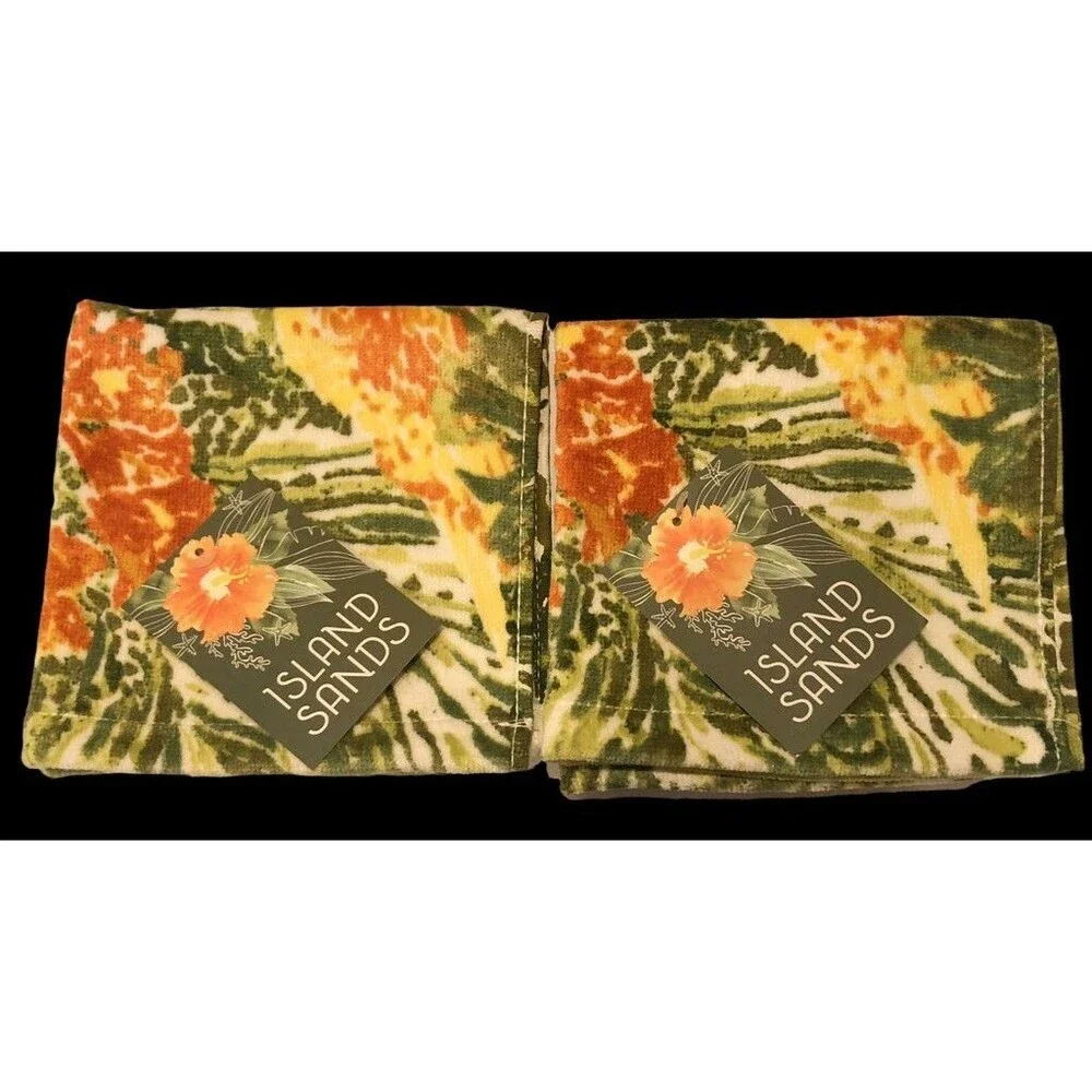 Island Sands Tropical Parrot Palm Facecloths Guest Bathroom Beach Set of 4